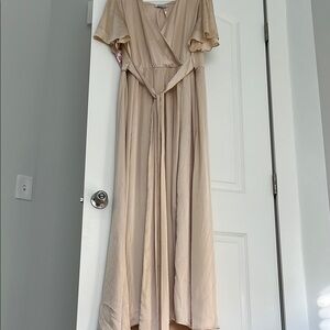 Blush Champagne Wrap Ruffled Dress with Flutter Sleeves